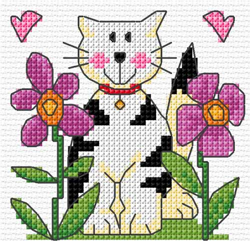 Схема вышивки "Кошка в цветах"