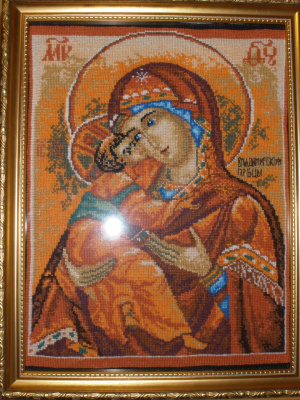 Вышивка икон. Владимирская икона Божией Матери вышитая 96 Вышивка икон. Владимирская икона Божией Матери вышитая 3